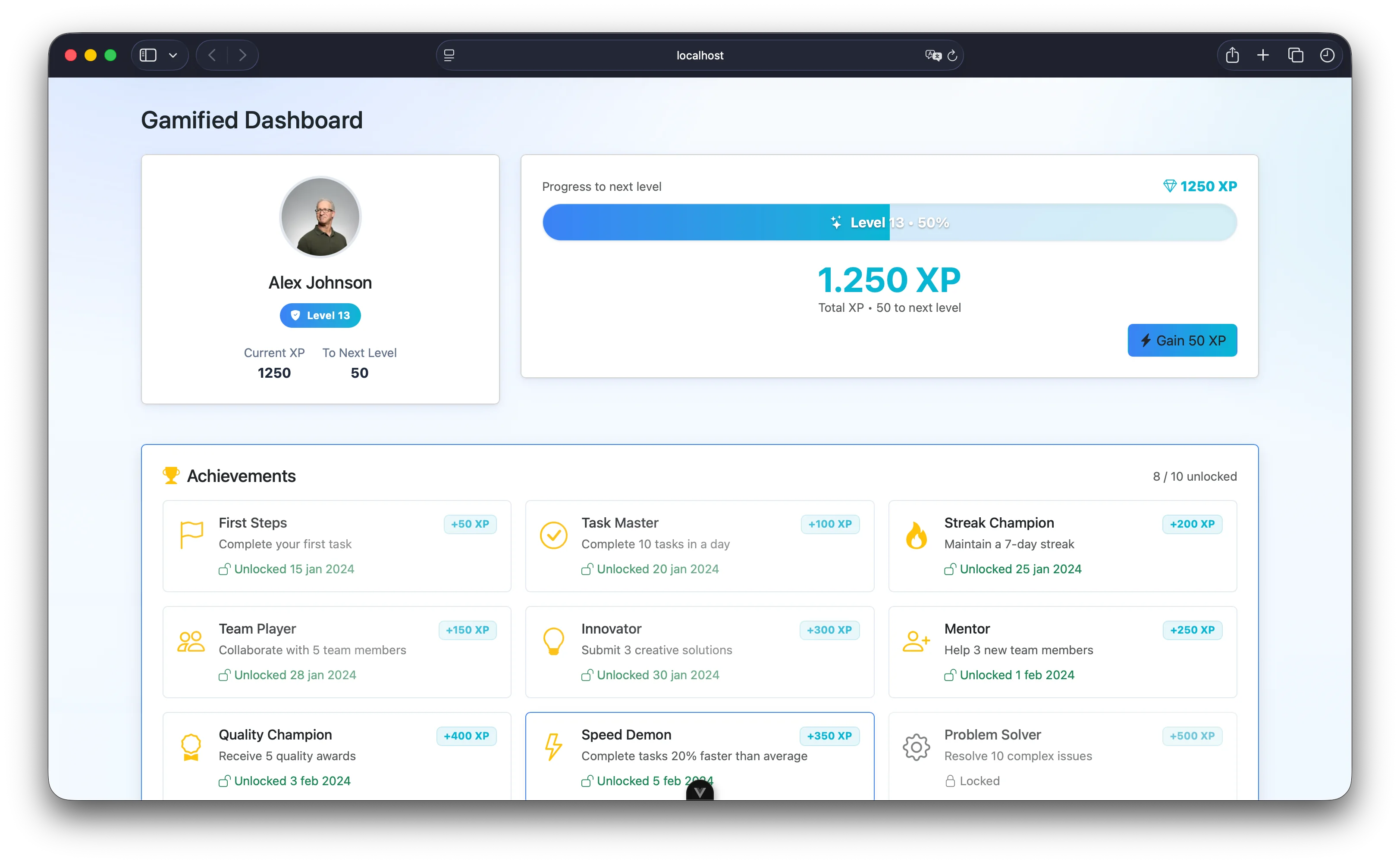 Gamified Dashboard screenshot 1