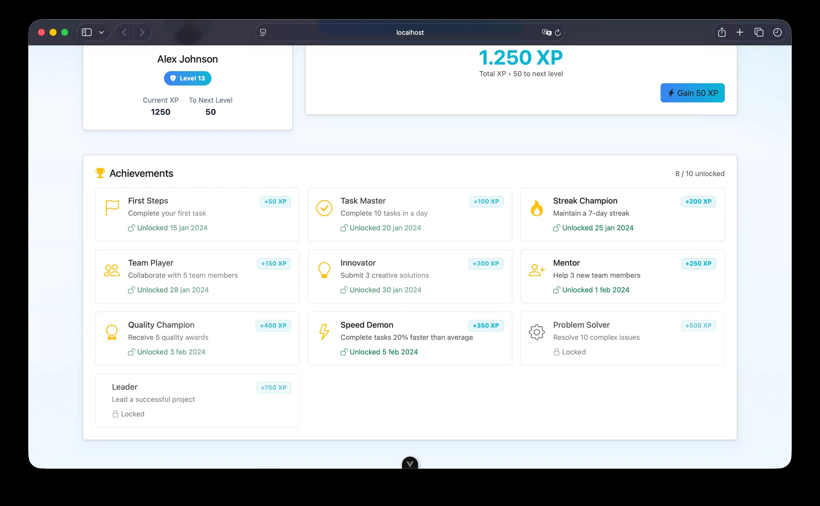 Gamified Dashboard screenshot 2